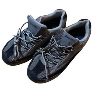 Brahma Work Shoes Mens 9.5 Grey Black Leather Mesh Low Top Safety Sneakers